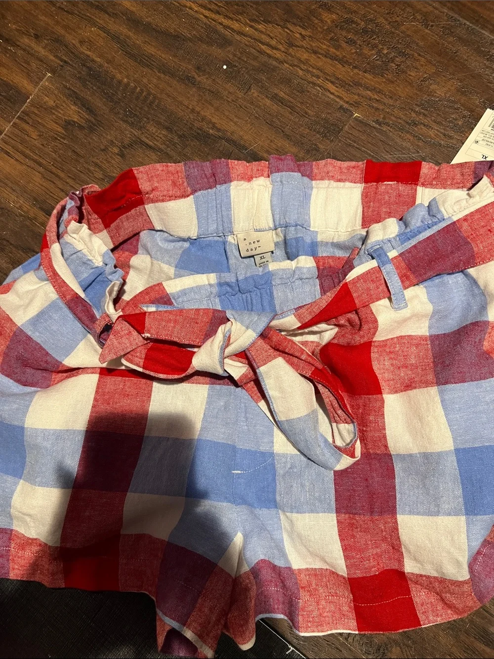 a new day Red, Blue & White Gingham Tie-Waist Shorts - Picture 3 of 3